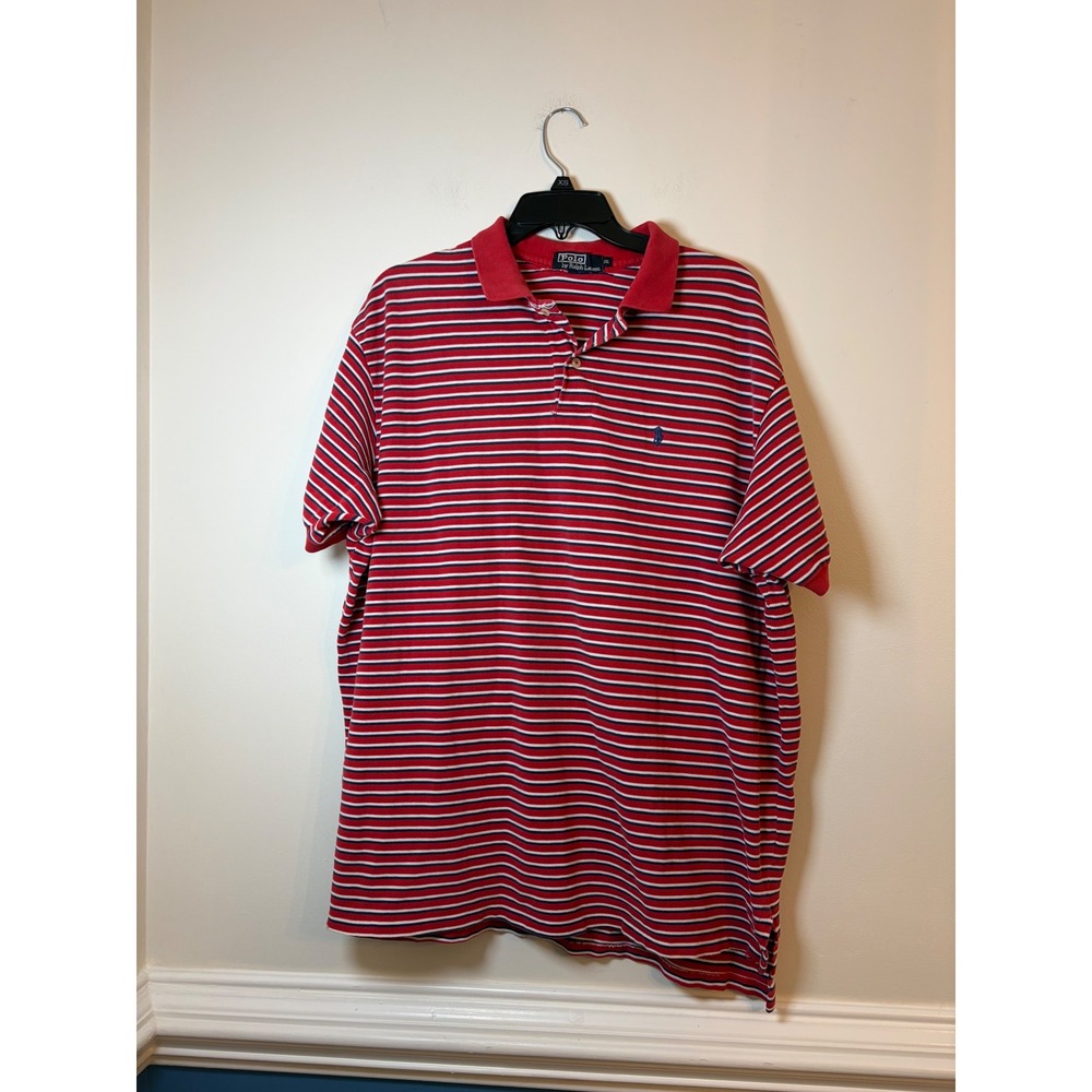Polo Ralph Lauren Polo Shirt Mens XXL Red White Blue Striped Short Sleeve Pique